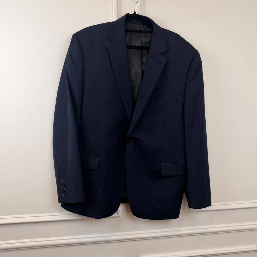 Lauren Ralph Lauren Mens Navy Blue Wool Blend Stretch Suit Jacket Blazer 44S